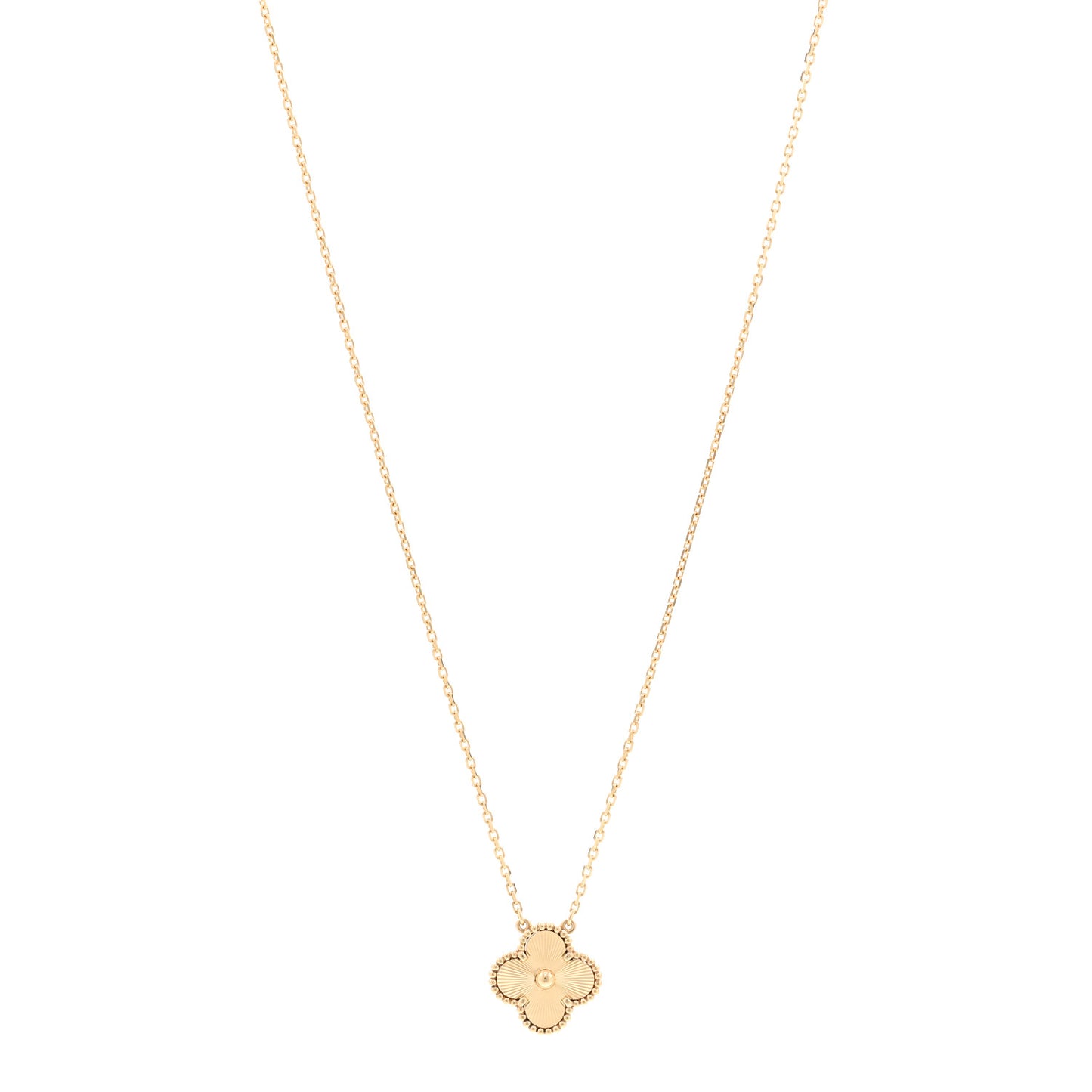 18K Yellow Gold Guilloche Vintage Alhambra Pendant Necklace