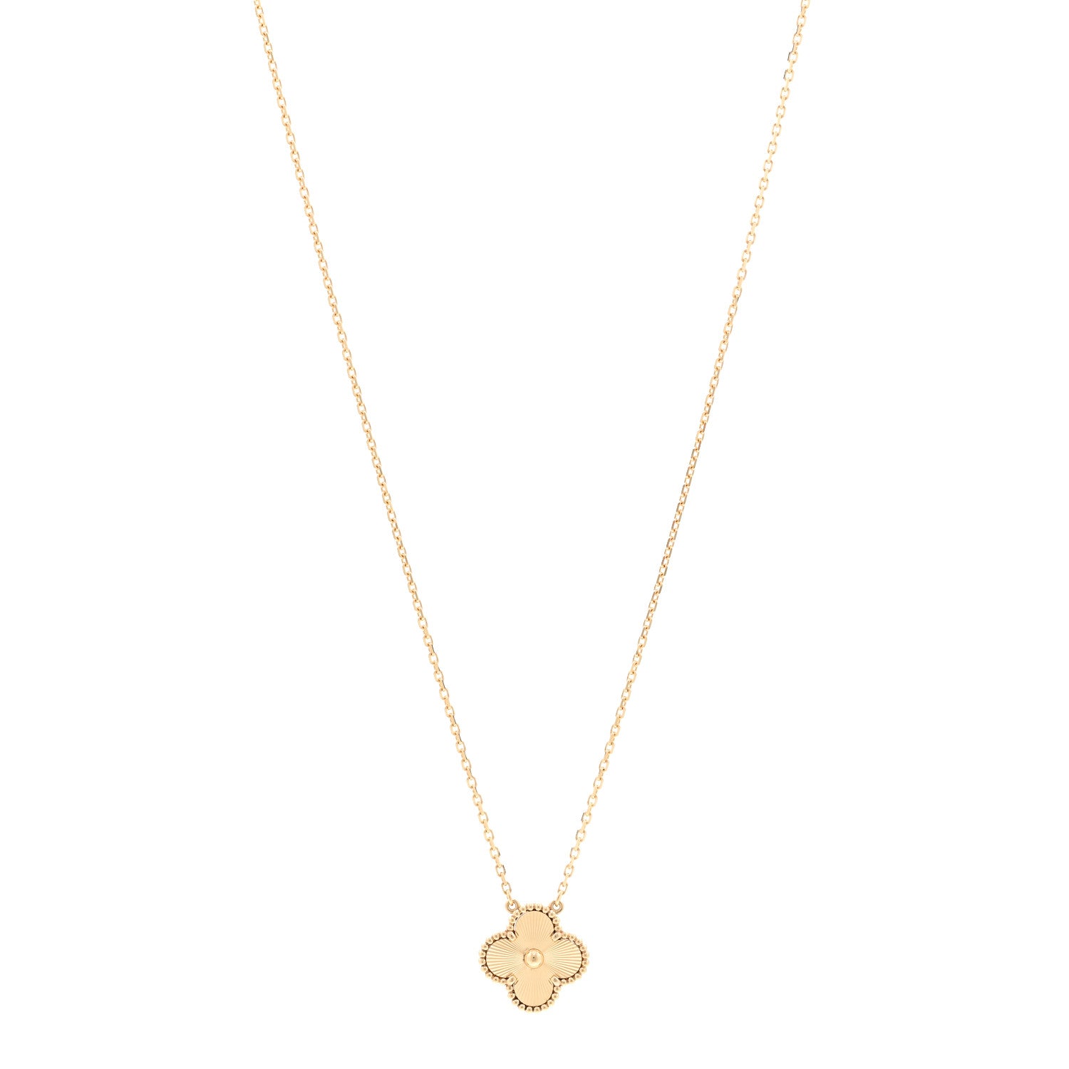 Van Cleef & Arpels 18K Yellow Gold Guilloche Vintage Alhambra Pendant Necklace 1 of 6