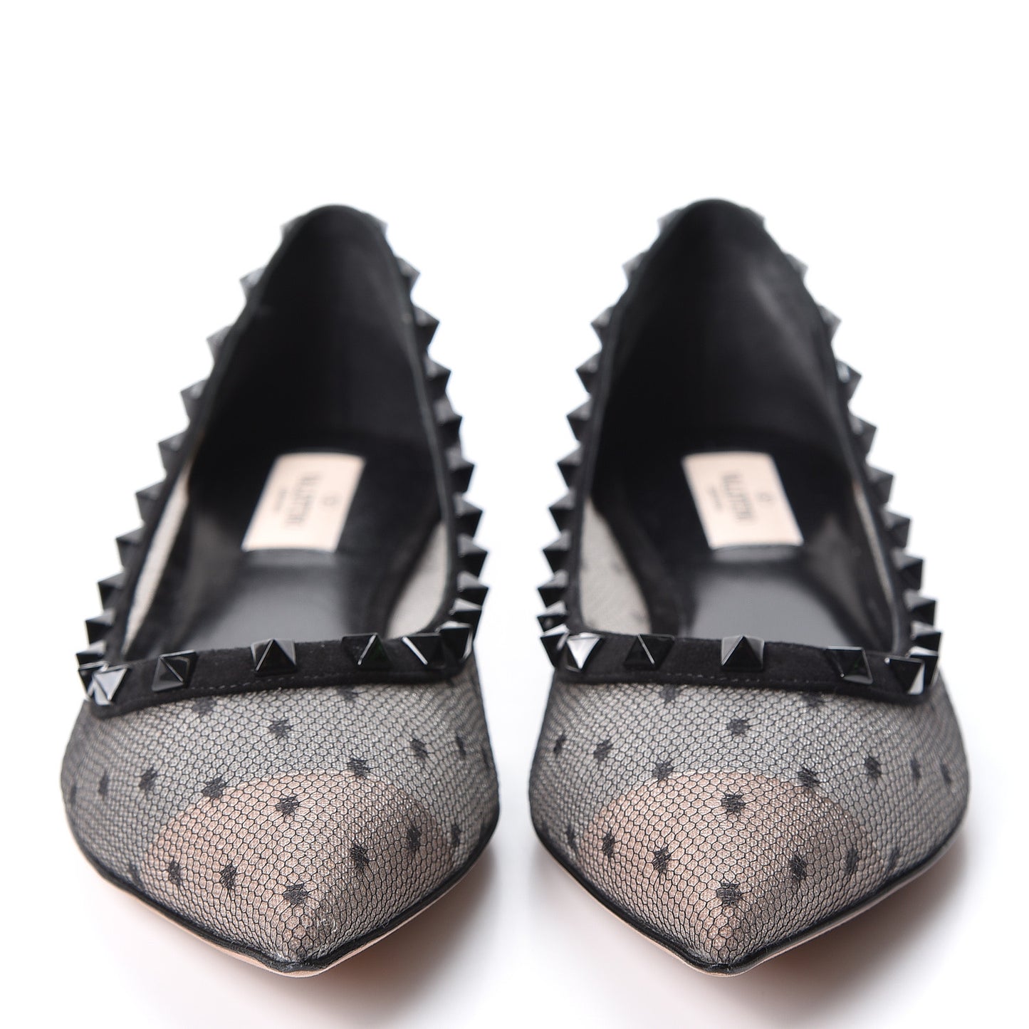 Mesh Point d'Esprit Rockstud Ballerina Flats 39.5 Black