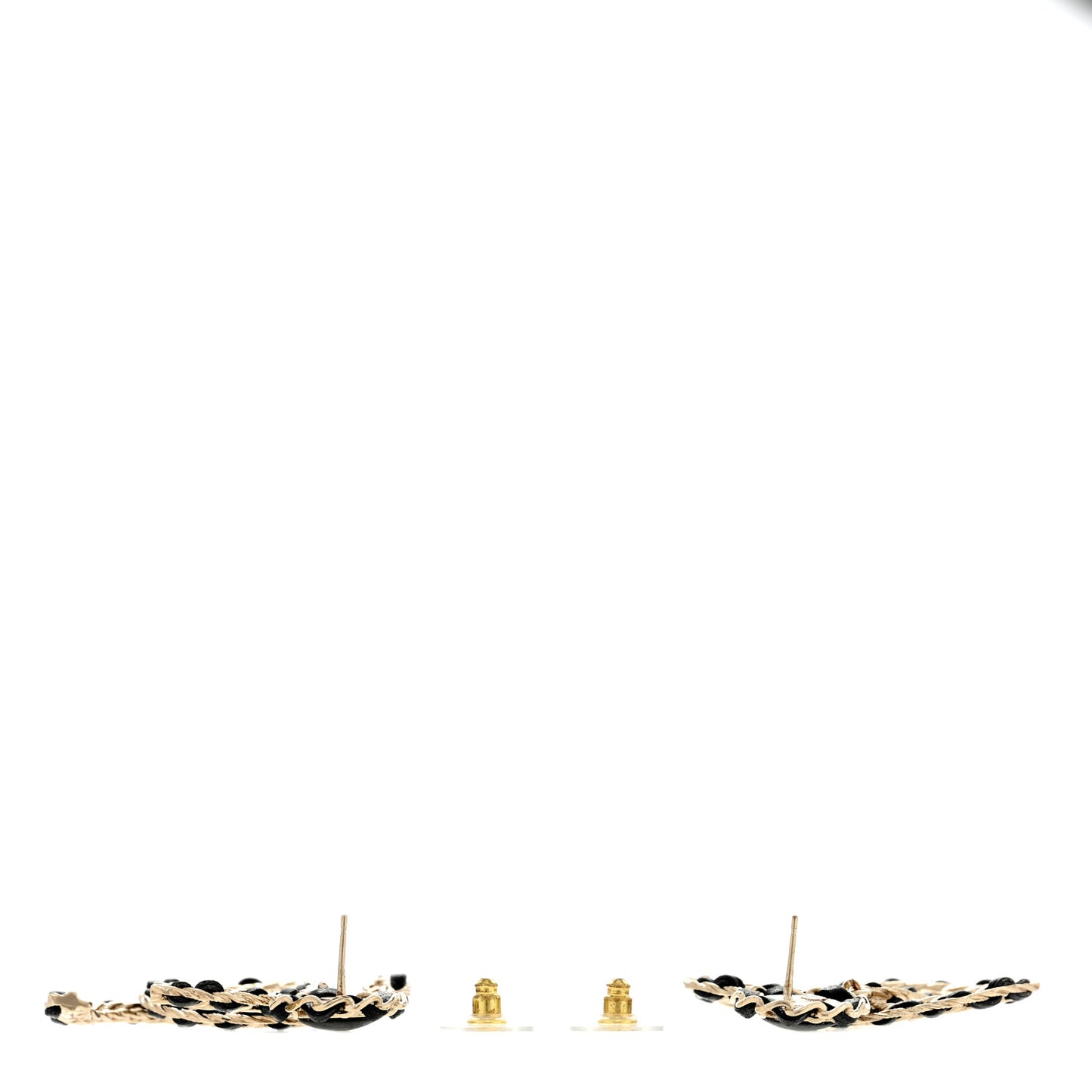 Lambskin CC Chain Drop Earrings Black Gold