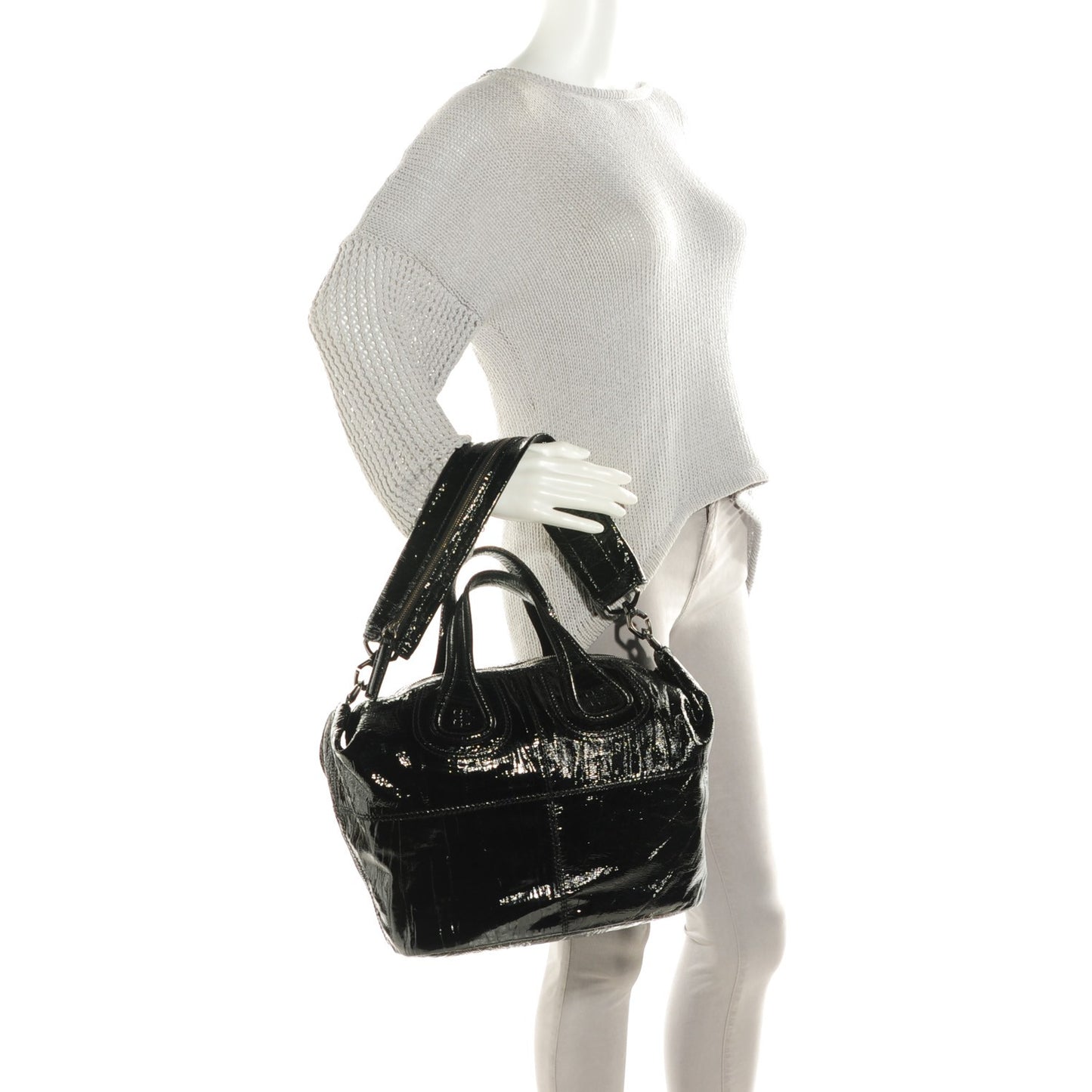 Crinkled Patent Calfskin Small Nightingale Black
