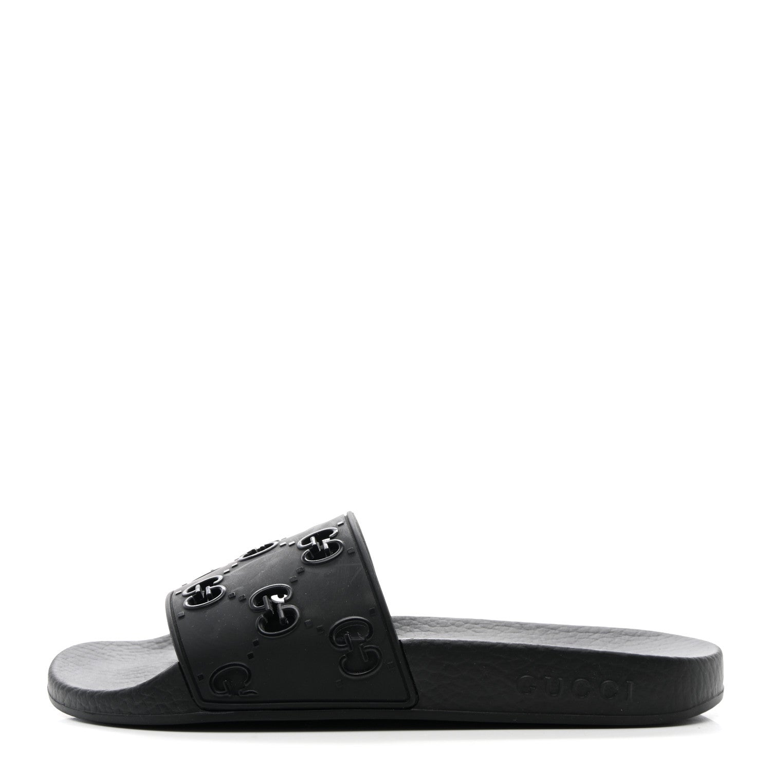 Gucci Rubber GG Monogram Perforated Womens Slide Sandals 37 Black 1 of 10