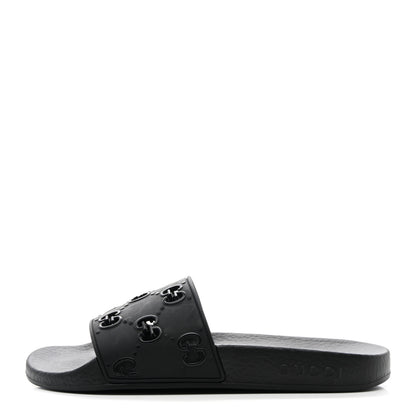 Gucci Rubber GG Monogram Perforated Womens Slide Sandals 37 Black 1 of 10