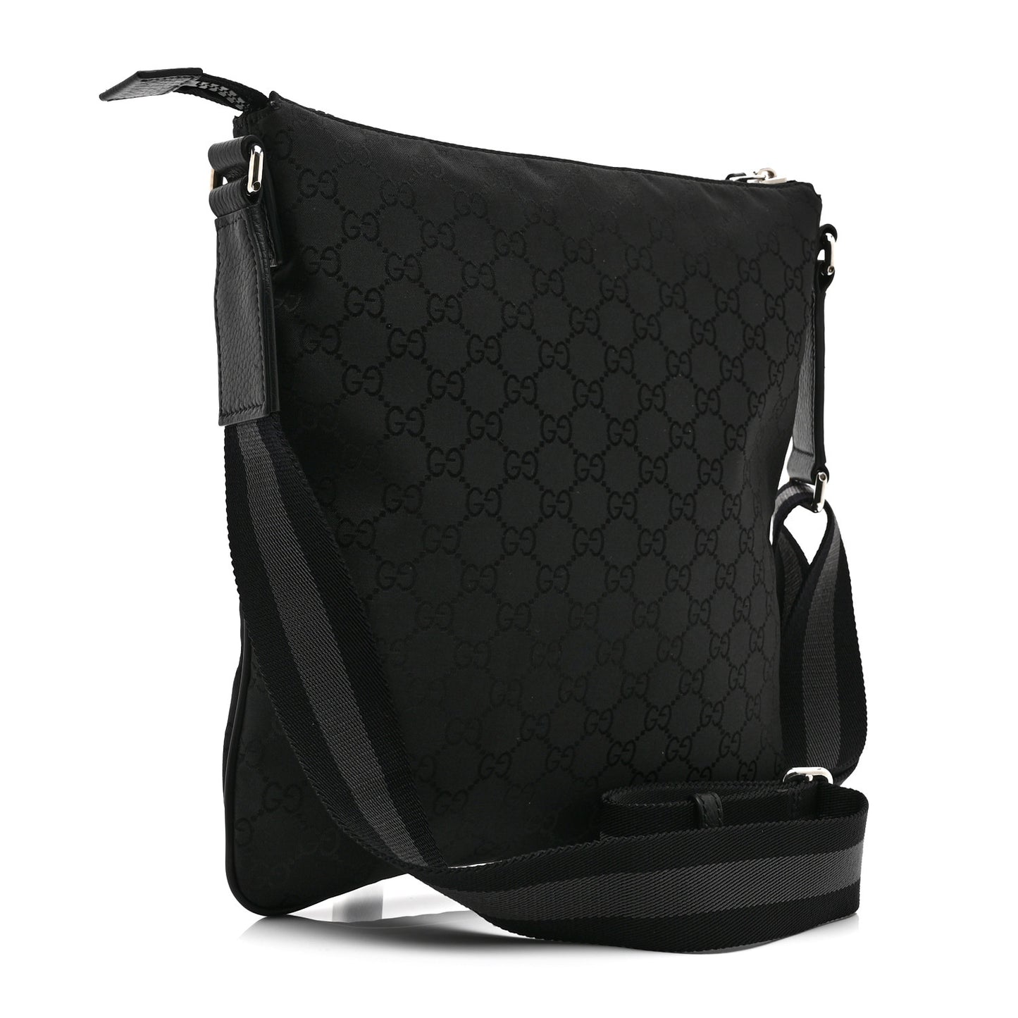 Nylon Monogram Medium Flat Messenger Bag Black