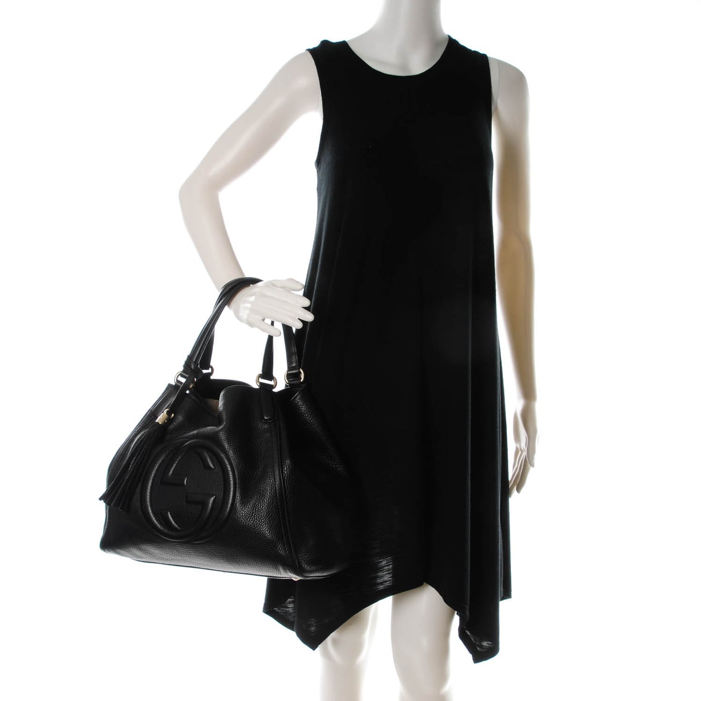 Pebbled Calfskin Medium Soho Shoulder Bag Black