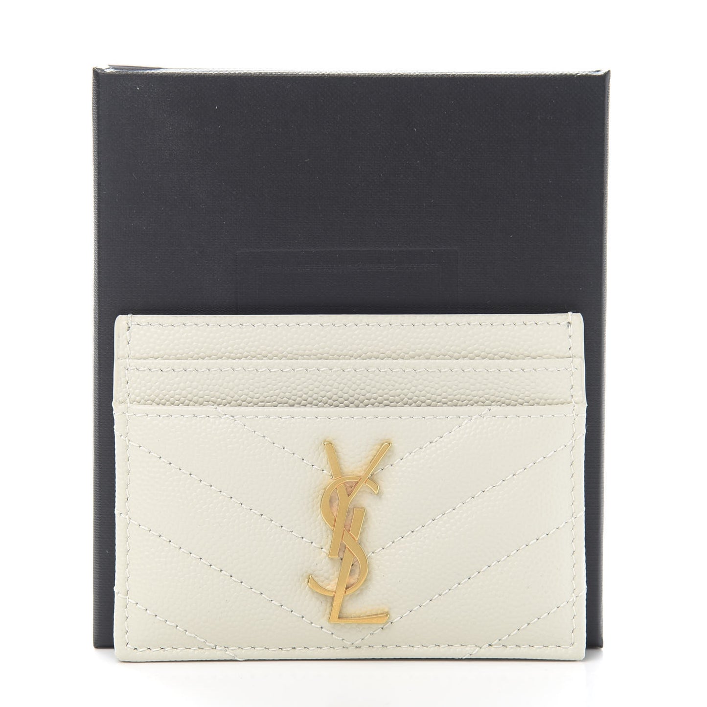 Grain De Poudre Matelasse Chevron Monogram Credit Card Case Crema Soft