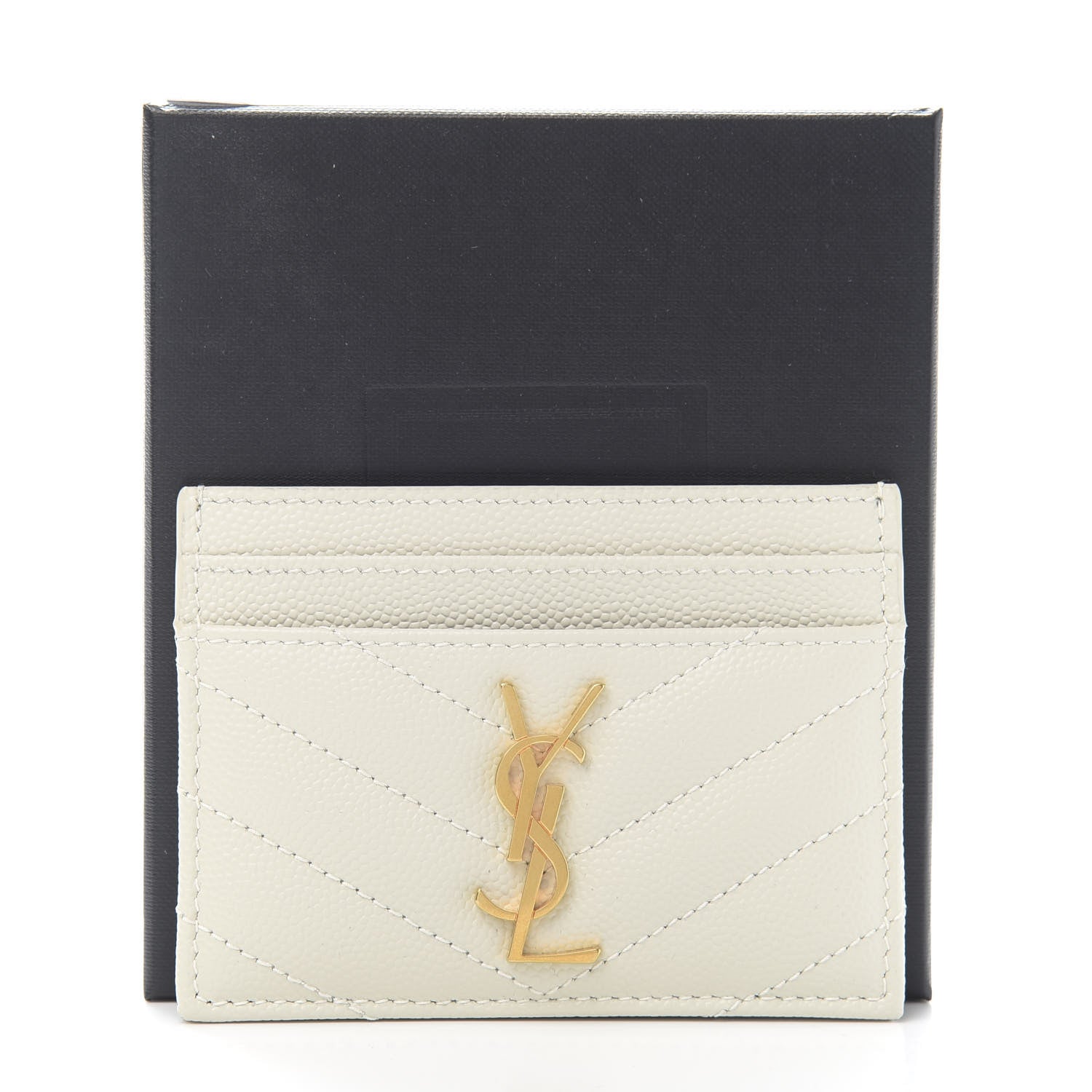 Saint Laurent Grain De Poudre Matelasse Chevron Monogram Credit Card Case Crema Soft 8 of 8