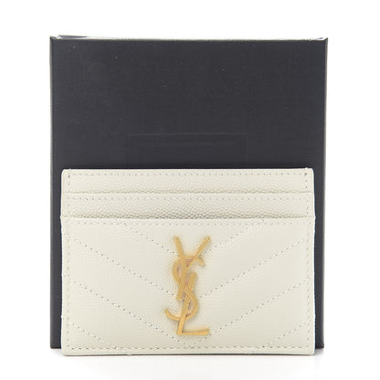 Saint Laurent Grain De Poudre Matelasse Chevron Monogram Credit Card Case Crema Soft 8 of 8