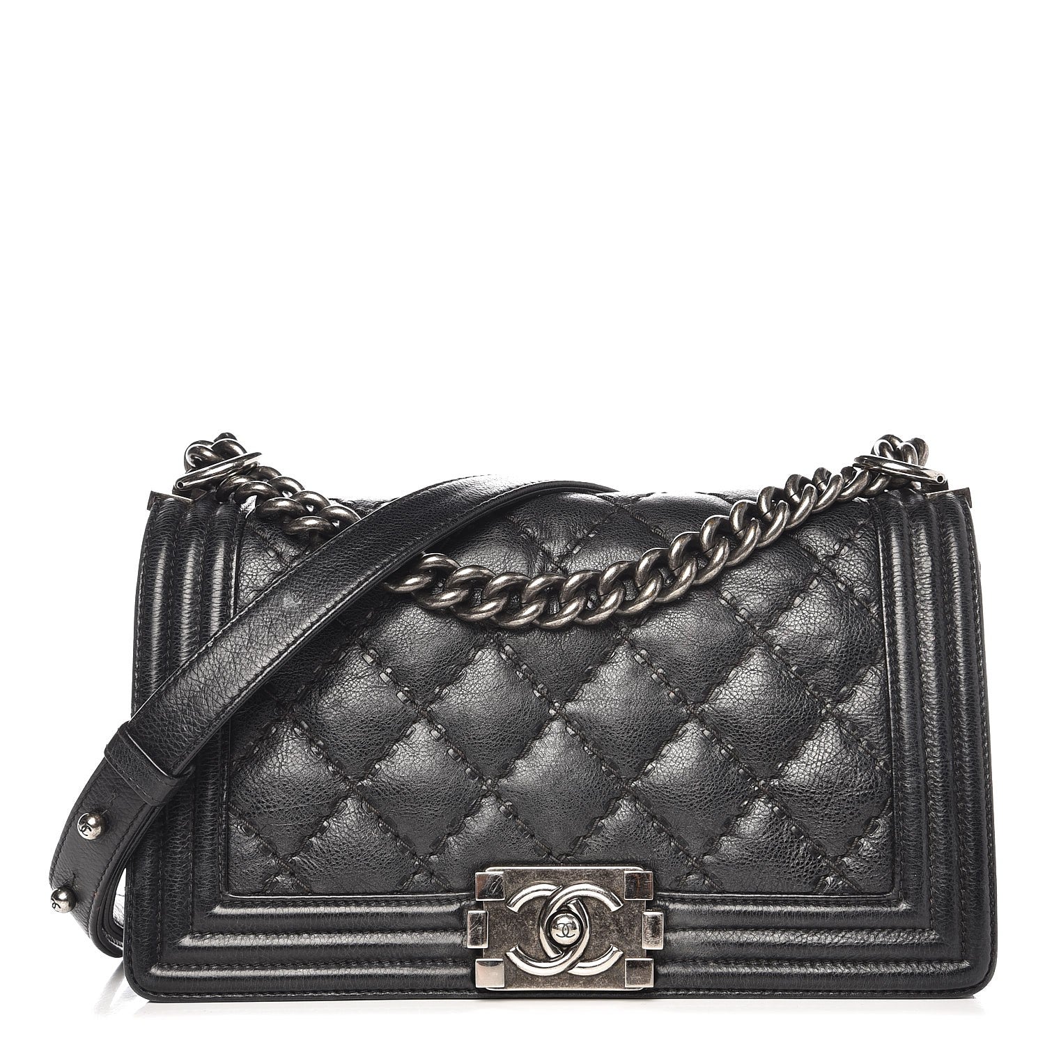 Chanel Calfskin Double Stitch Medium Boy Flap Black 1 of 15