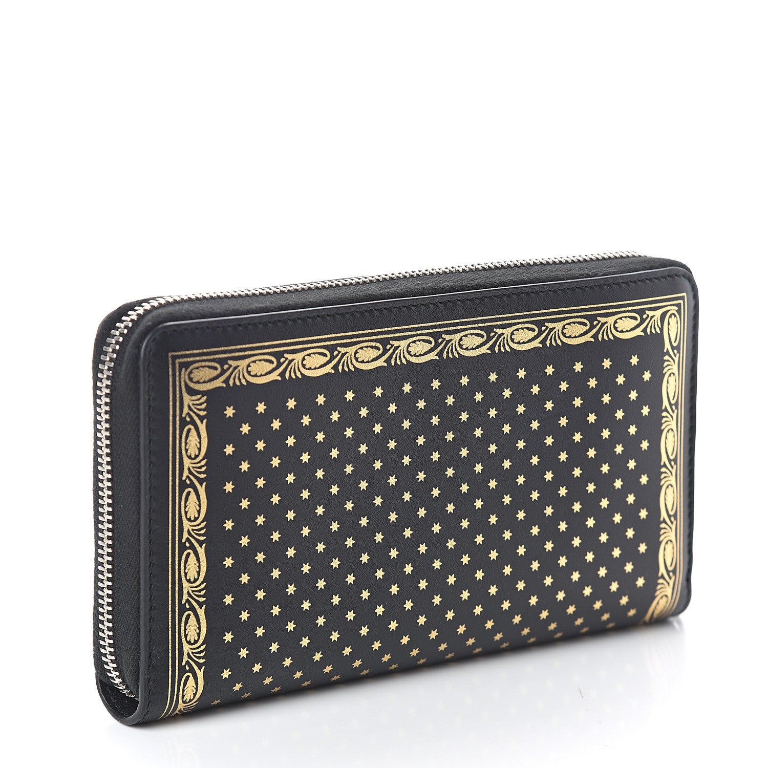 Gucci X SEGA Calfskin GUCCY Stars Zip Around Wallet Black Gold 2 of 5