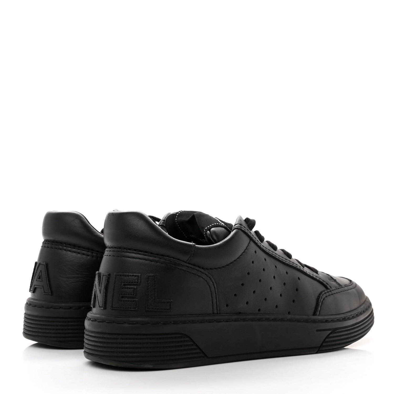 Chanel Calfskin Womens Logo Sneakers 37.5 Black 4 of 8