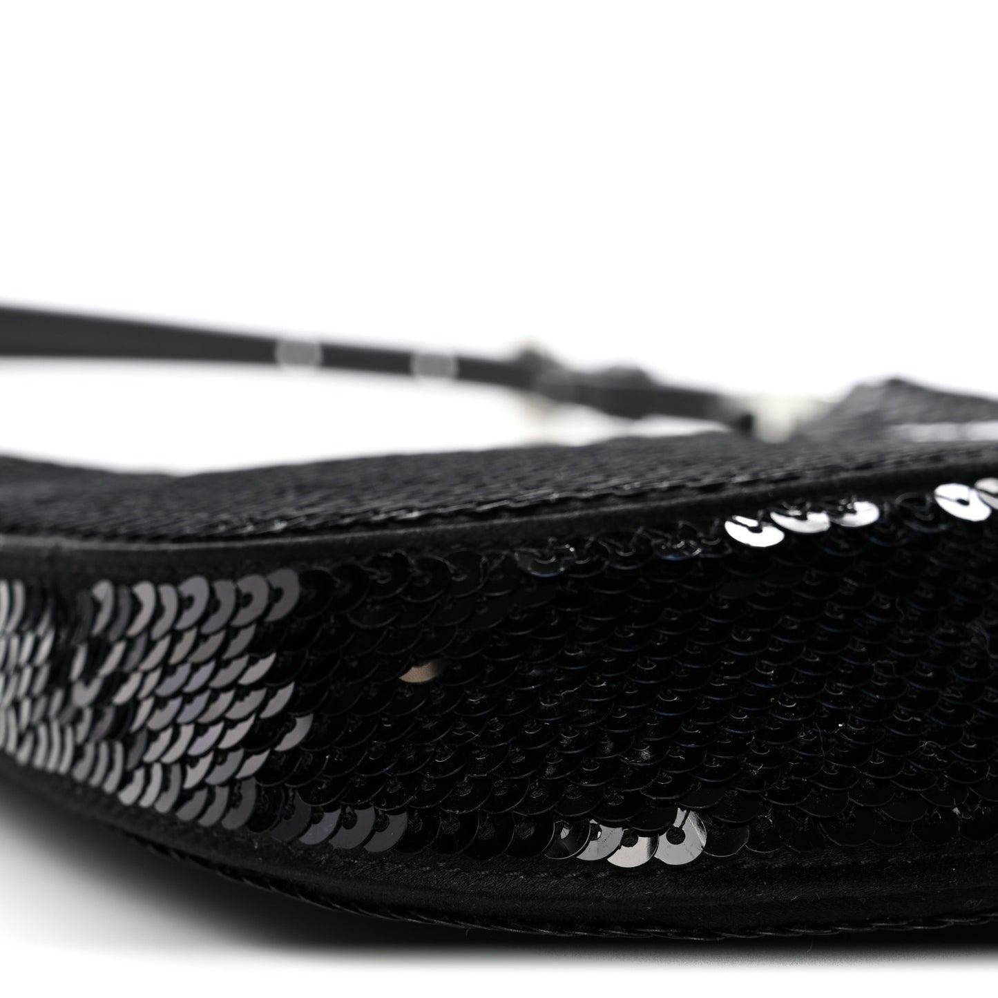 Paillettes Sequin Logo Cleo Adjustable Strap Shoulder Bag Black White