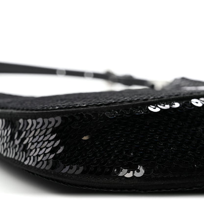 Prada Paillettes Sequin Logo Cleo Adjustable Strap Shoulder Bag Black White 9 of 10