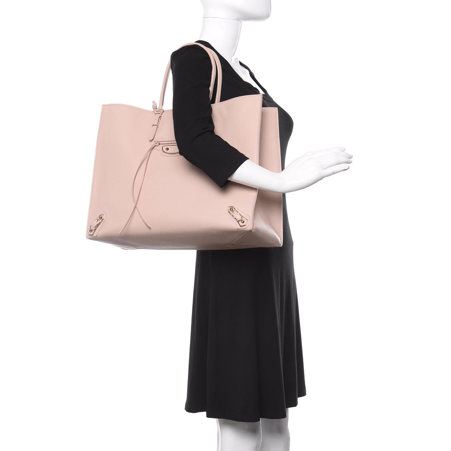 Grained Calfskin Gold Metallic Edge Hardware Papier A4 Tote Rose Poudre