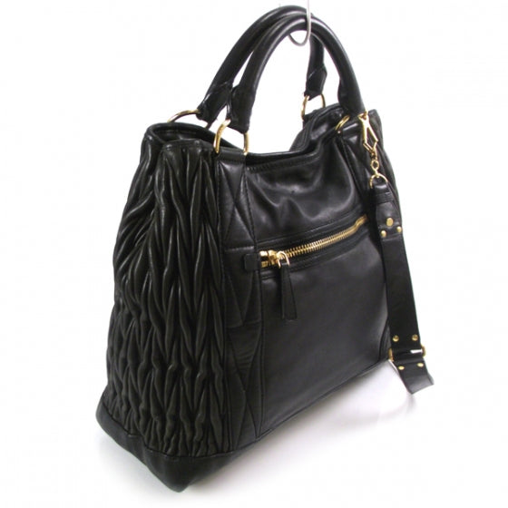 Miu Miu Leather Plisse Tote Black 3 of 13