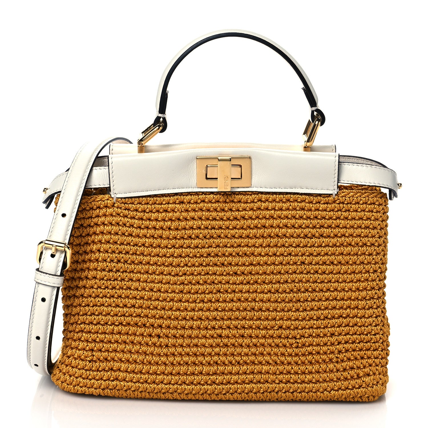 Fendi Fabric Crochet Nappa Mini Peekaboo Iconic Satchel Mimosa White 1 of 10