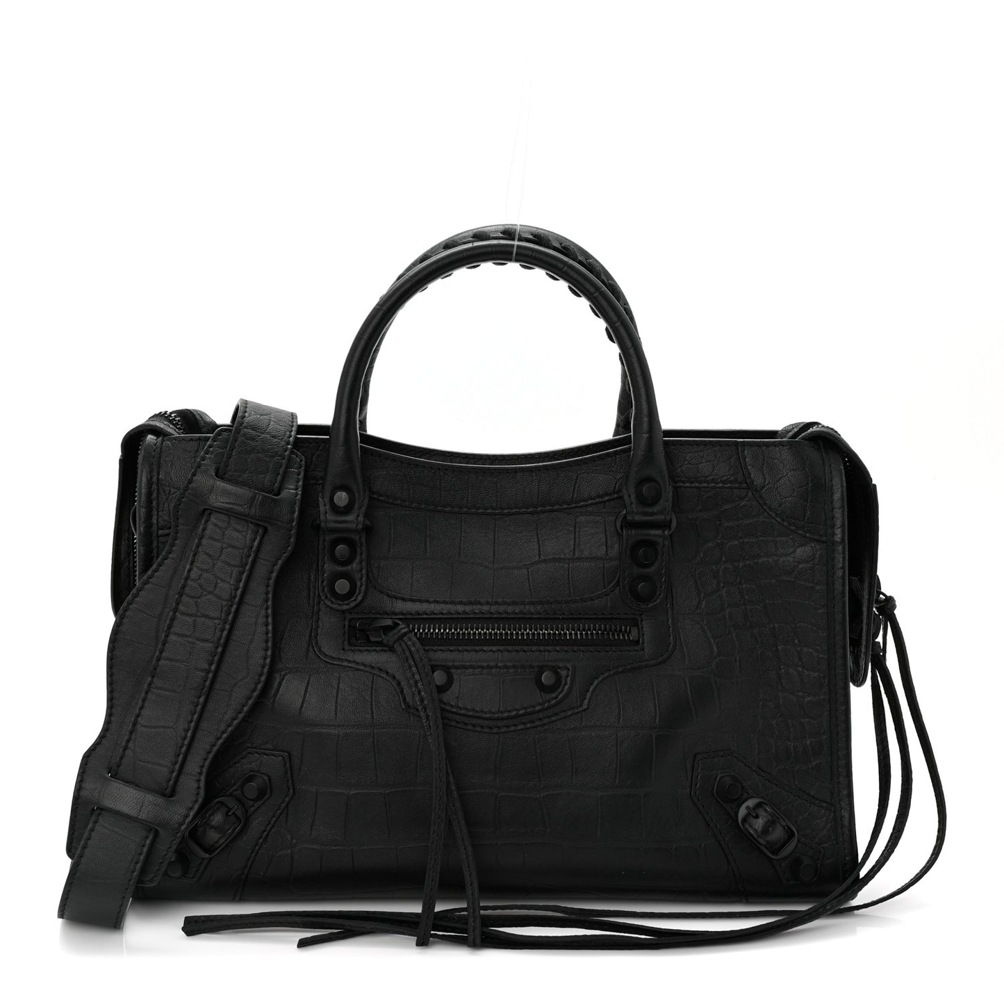 Matte Supple Lambskin Crocodile Embossed Classic Black Hardware S City Black