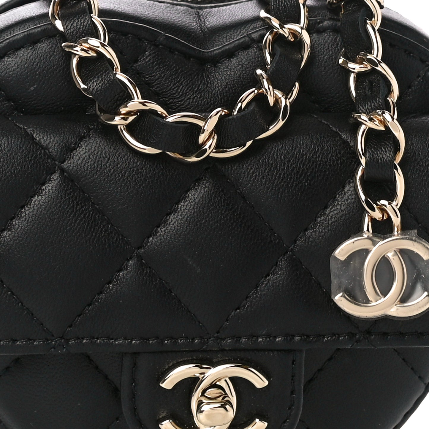 Lambskin Quilted CC In Love Heart Waist Belt Bag With Chain Black