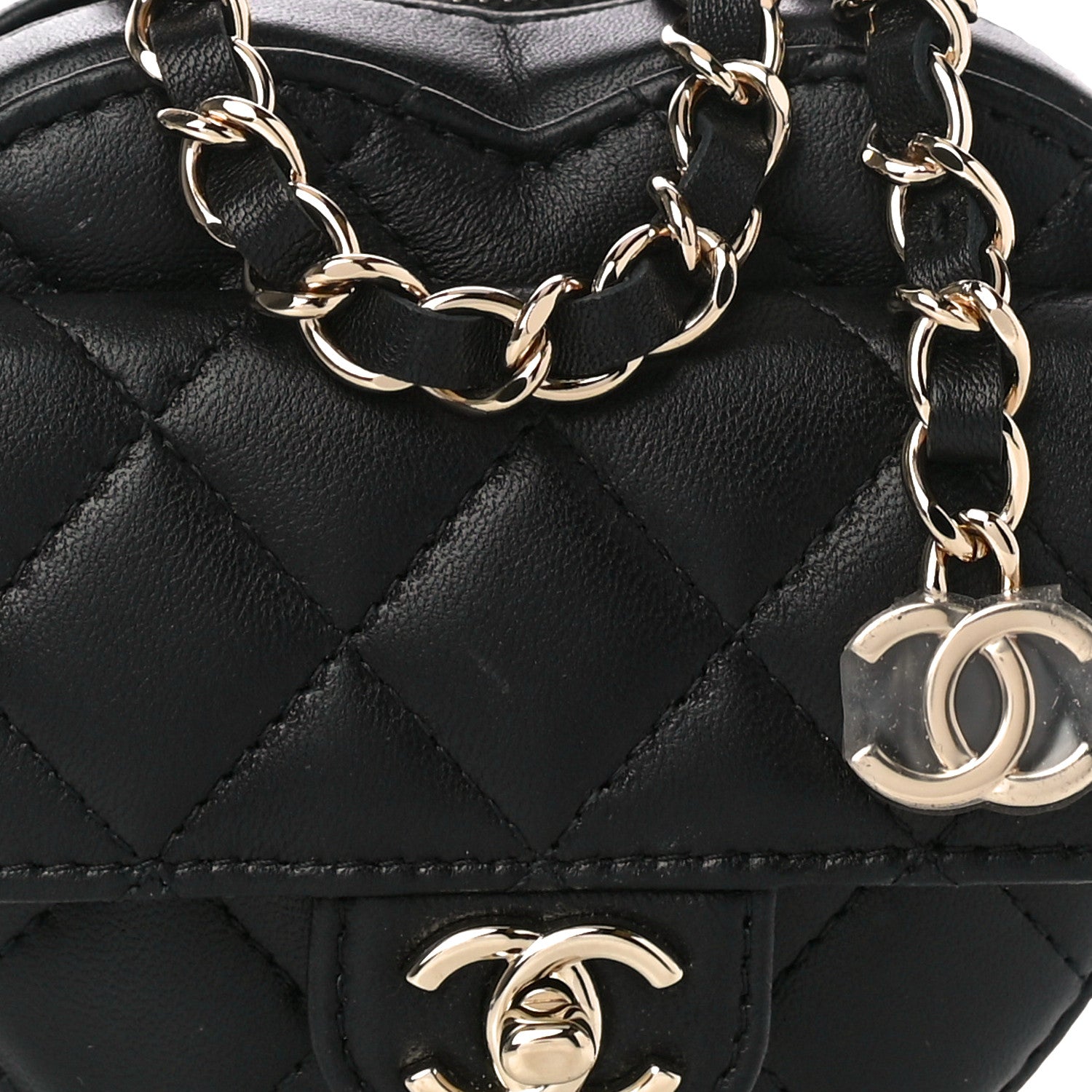 Chanel Lambskin Quilted CC In Love Heart Waist Belt Bag With Chain Black 9 of 9