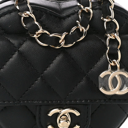Chanel Lambskin Quilted CC In Love Heart Waist Belt Bag With Chain Black 9 of 9