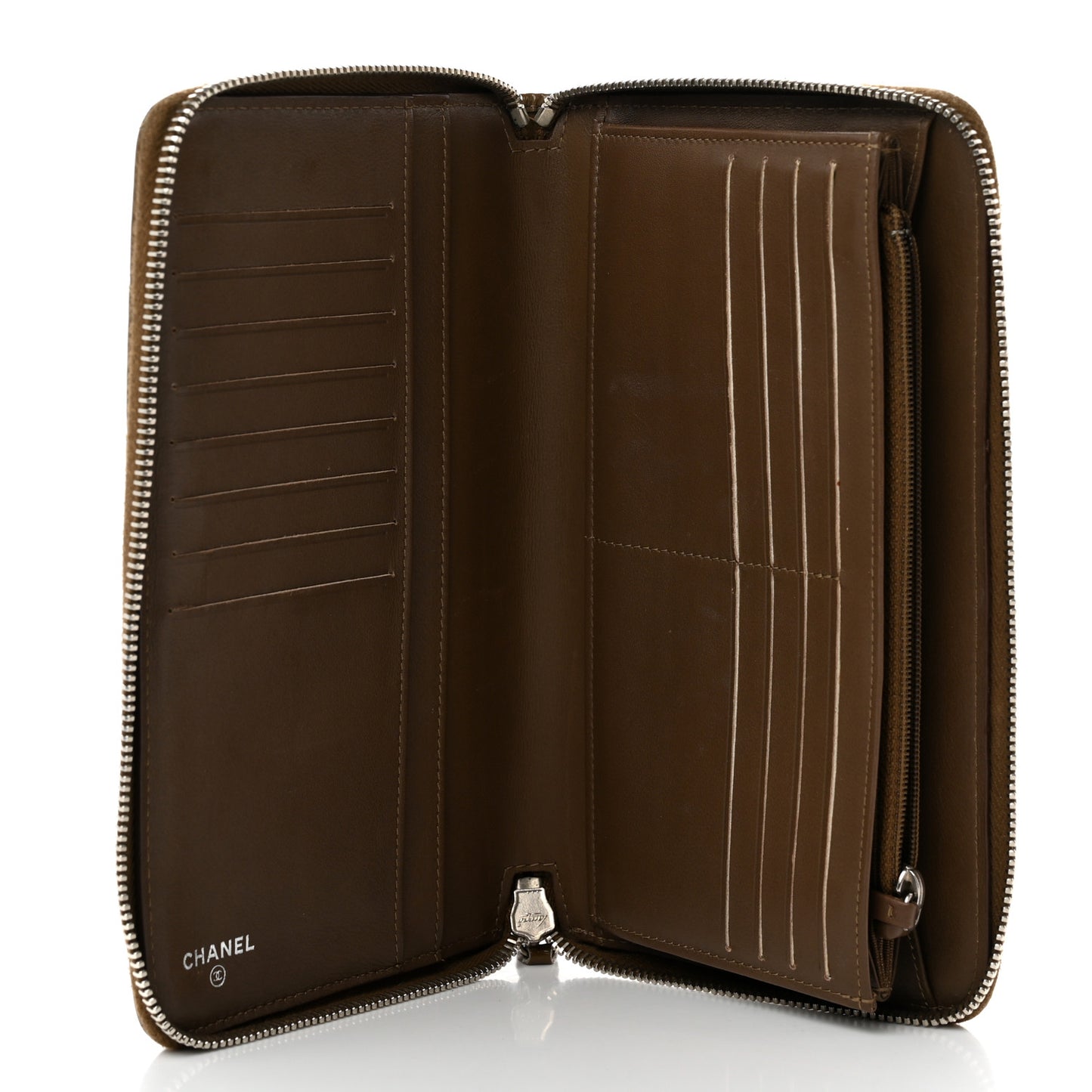 Patent Quilted Large Zip Around Organizer Wallet Brown