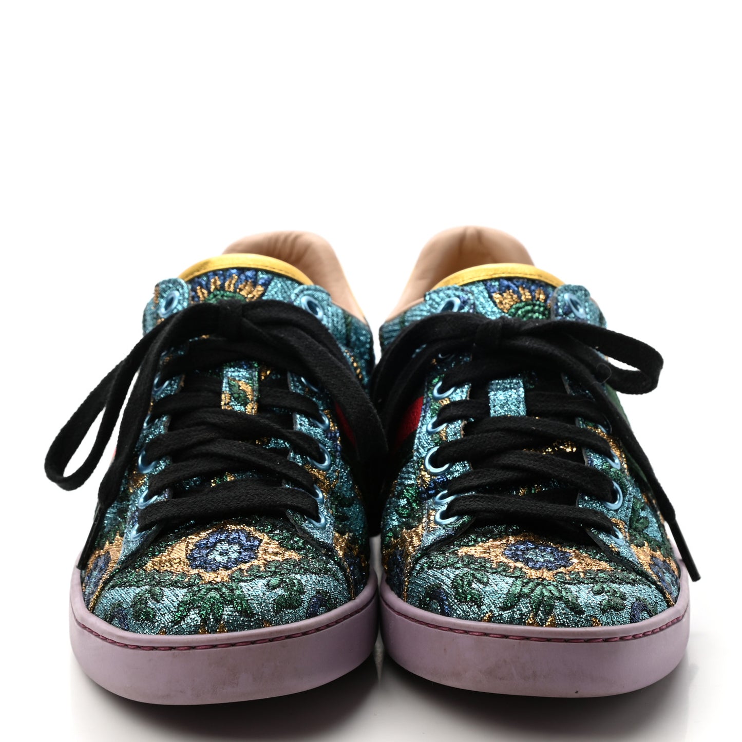 Jacquard Web Embroidered Womens New Ace Sneakers 36 Azure Multicolor Oro Vecchio