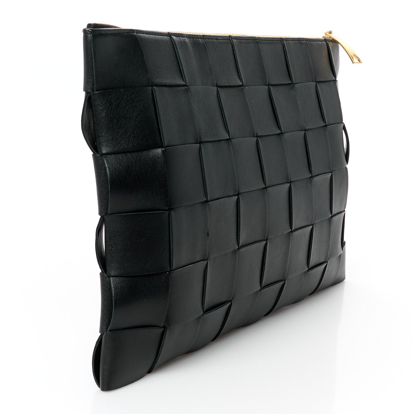 Nappa Maxi Intrecciato Large Cassette Flat Zip Pouch Black