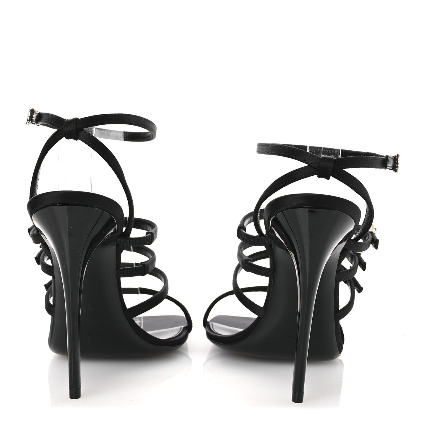 Crepe Satin Crystal Logo Jerry 110 Ankle Strap Sandals 37 Black