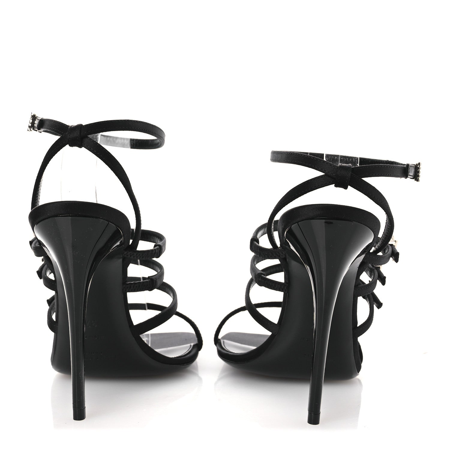 Saint Laurent Crepe Satin Crystal Logo Jerry 110 Ankle Strap Sandals 37 Black 6 of 11