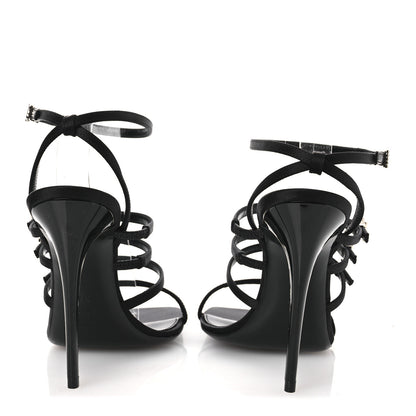Saint Laurent Crepe Satin Crystal Logo Jerry 110 Ankle Strap Sandals 37 Black 6 of 11