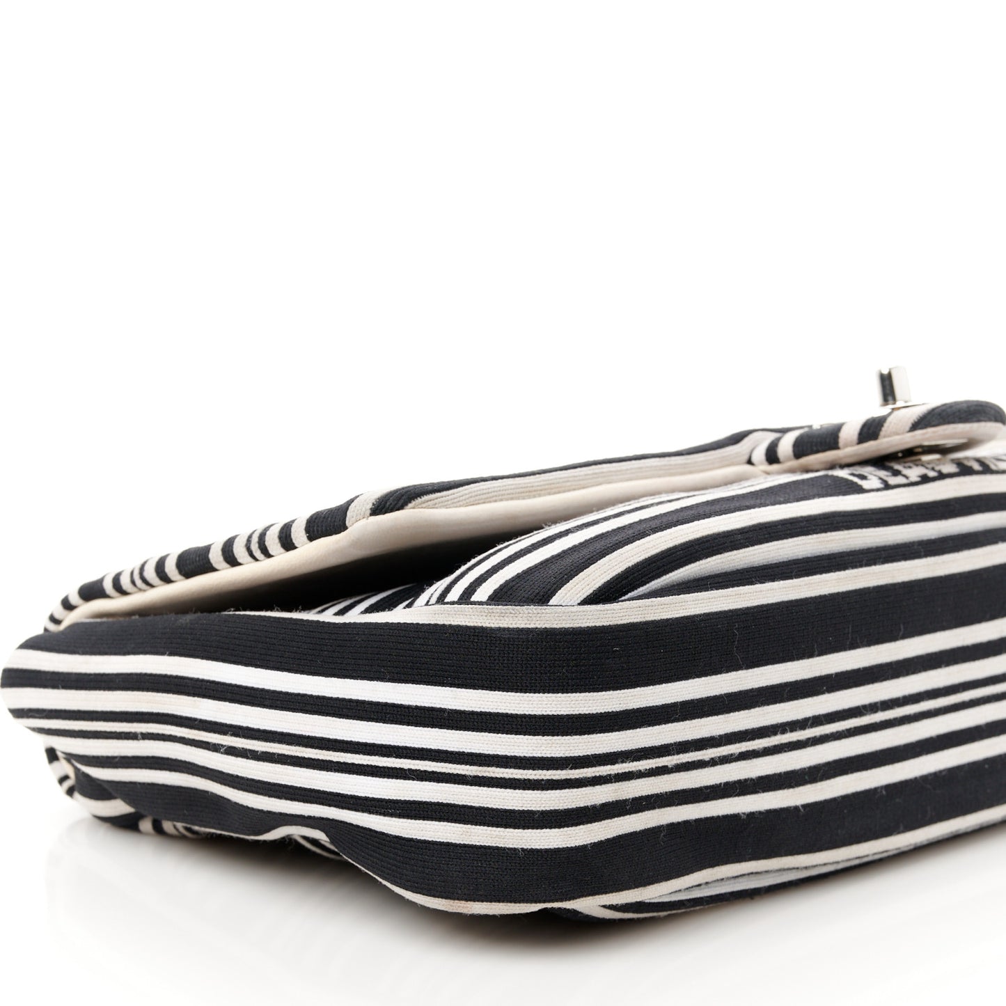 Mixed Fibers Lambskin Venise Biarritz Flap Bag Black White