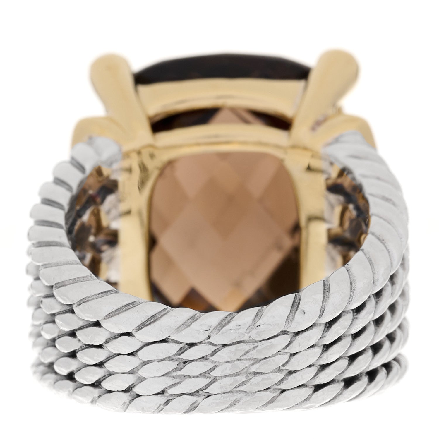 David Yurman Sterling Silver 18K Yellow Gold Diamond 20mm Smoky Quartz Wheaton Ring 51 5.75 4 of 7