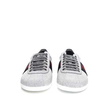 Gucci Glitter Fabric Studded Web Sneakers 38.5 Silver 2 of 12