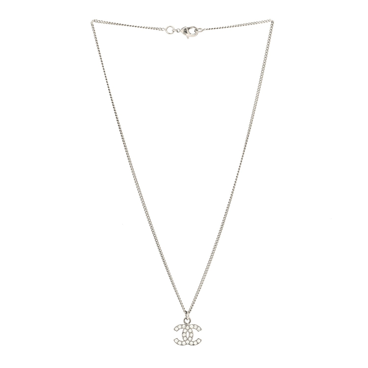 Chanel Crystal Timeless CC Necklace Silver 3 of 5