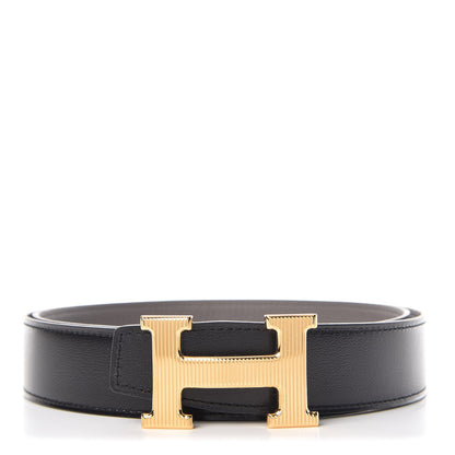 Hermes Box Togo Strie 32mm H Belt 90 Black Etain 1 of 6