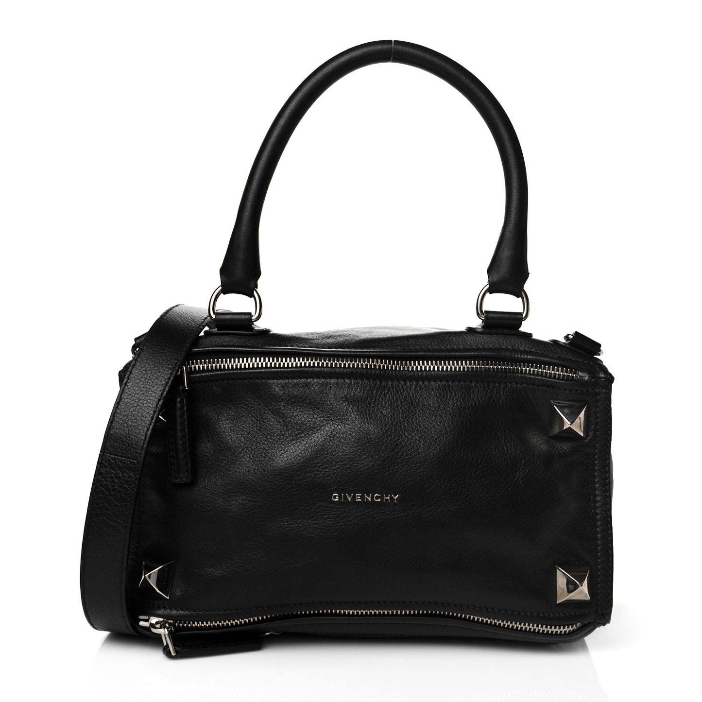 Pebbled Calfskin Medium Pyramid Stud Pandora Black
