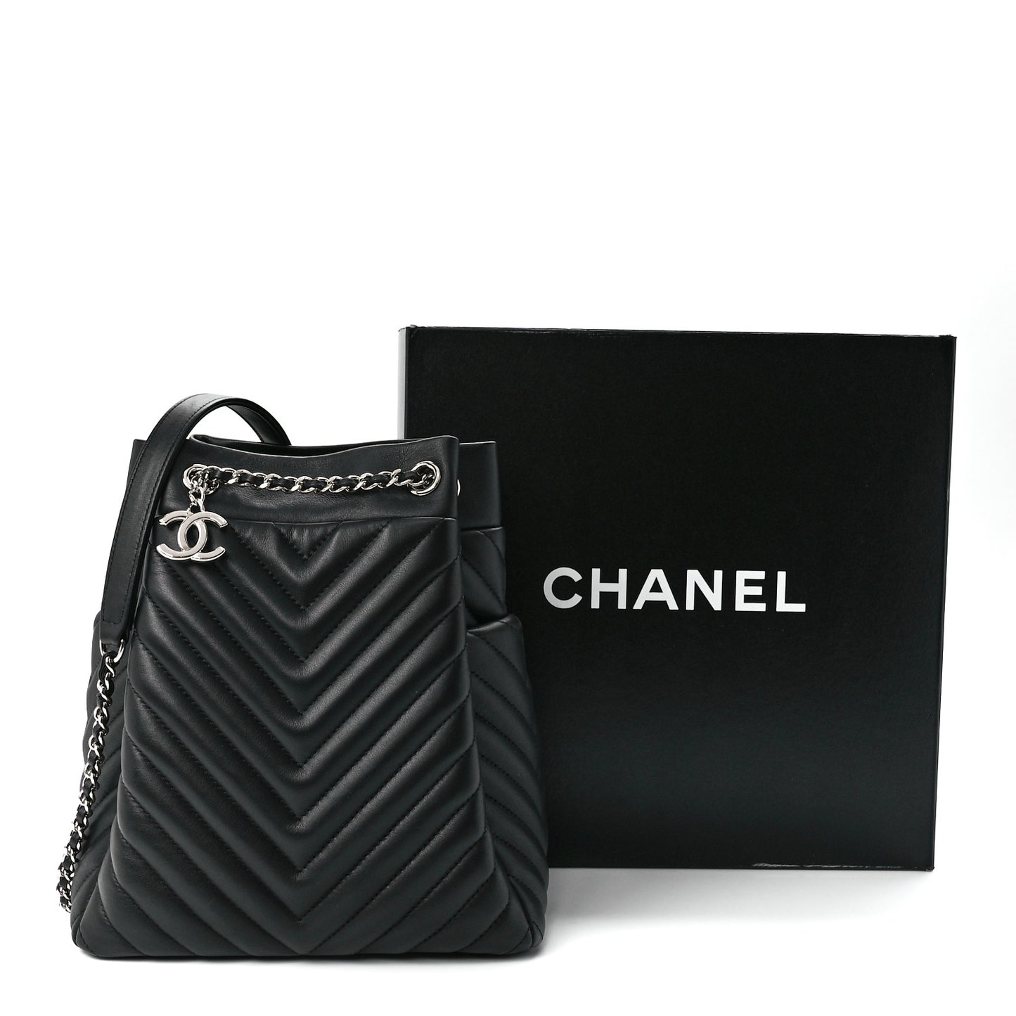 Lambskin Chevron Small Urban Spirit Drawstring Bag Black