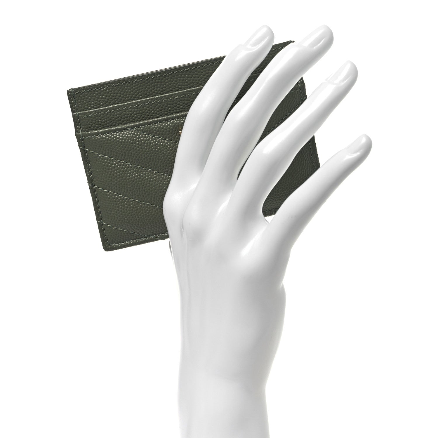 Saint Laurent Grain De Poudre Matelasse Chevron Monogram Credit Card Case Light Sage 2 of 9