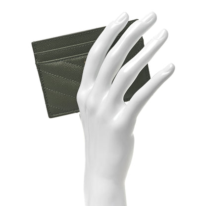Saint Laurent Grain De Poudre Matelasse Chevron Monogram Credit Card Case Light Sage 2 of 9