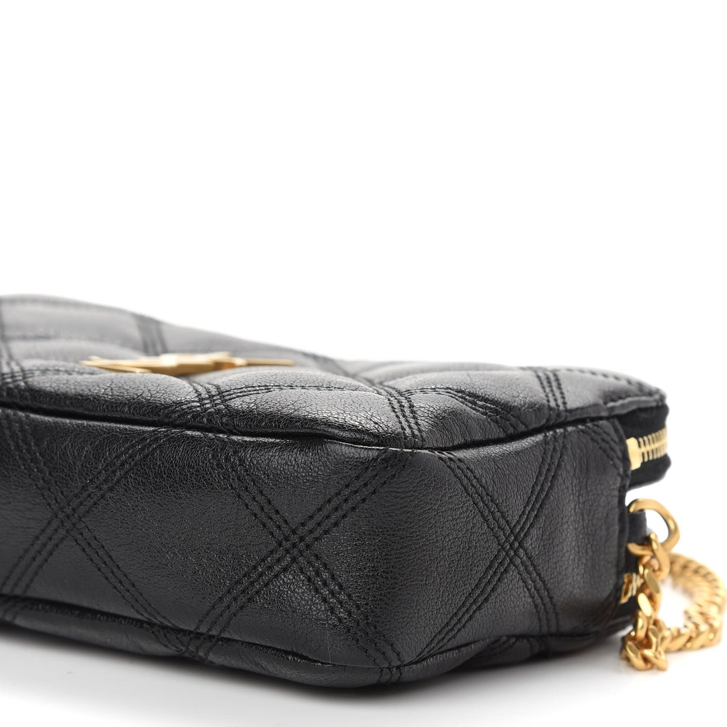 Grained Lambskin Quilted Mini Becky Double Zip Bag Black