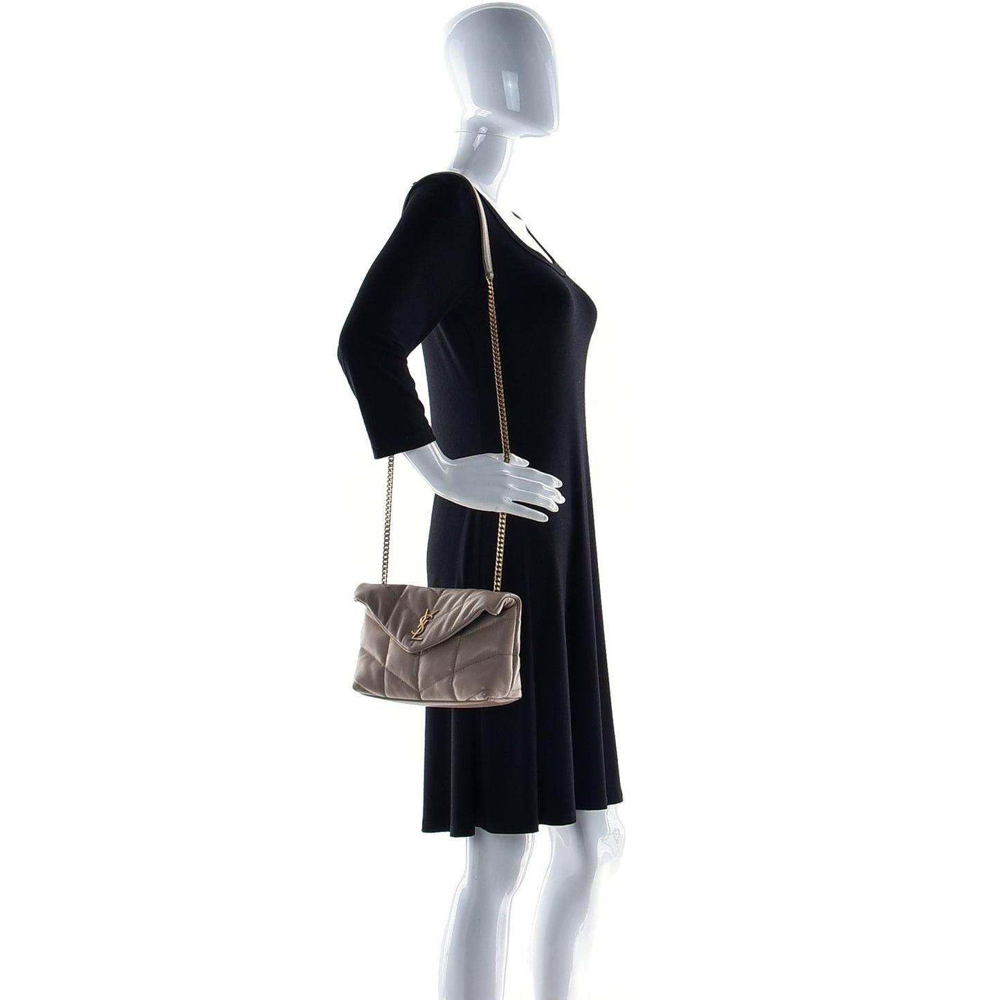 Lambskin Quilted Toy Loulou Puffer Monogram Chain Satchel Dark Beige