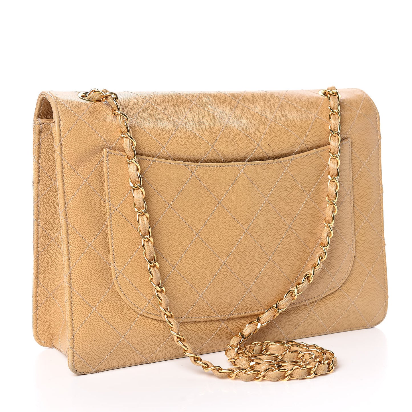 Caviar Stitched Jumbo Single Flap Beige