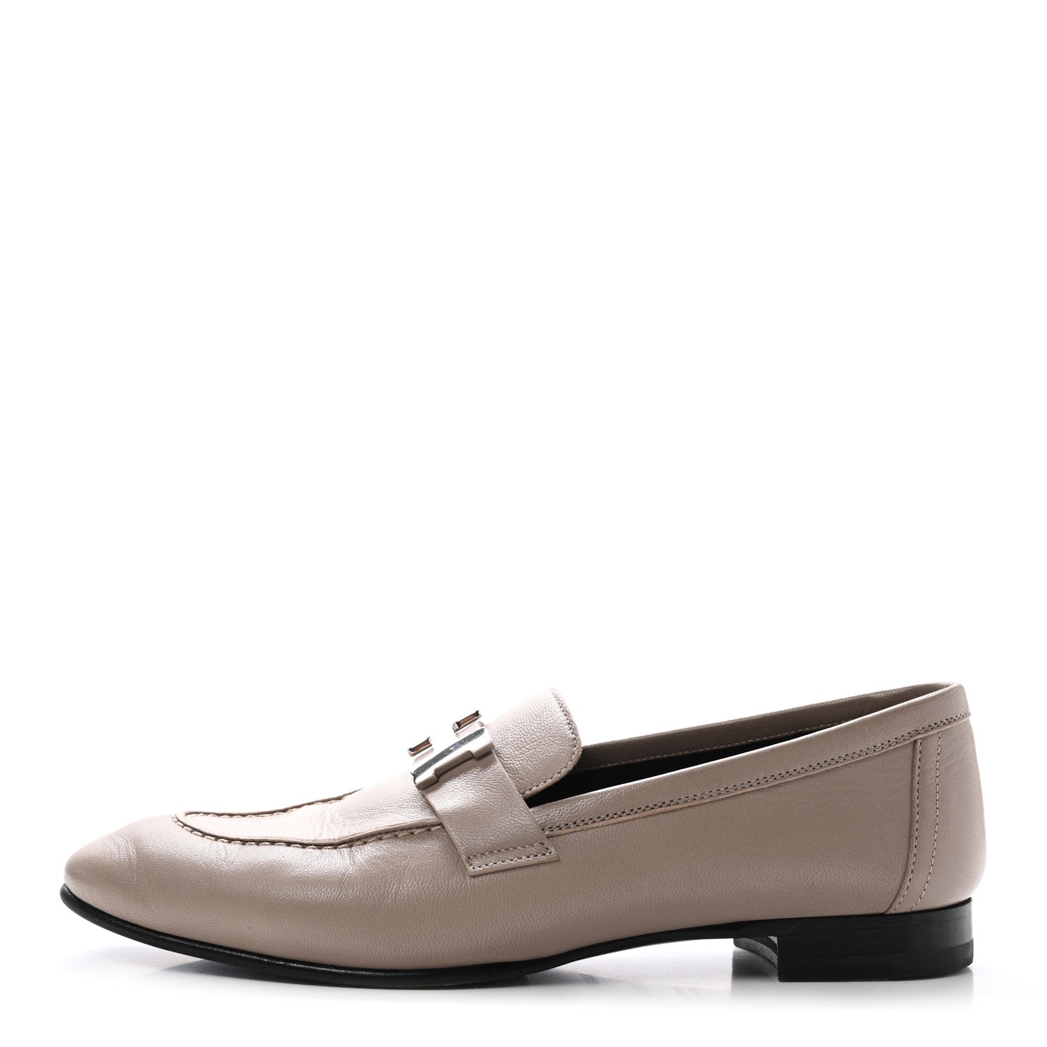 Hermes Goatskin Womens Paris Loafers 37.5 Beige Nude 1 of 10