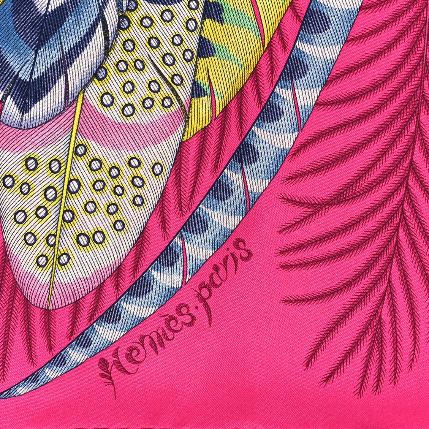 Silk Plumes En Fete Scarf 90 Rose Vif Bleu Vert