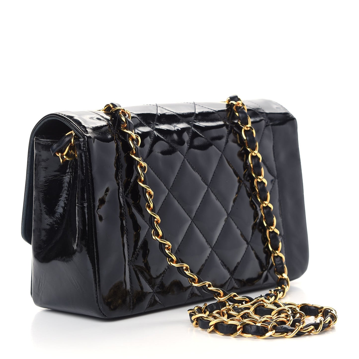 Patent Quilted Small Single Flap Bag Black
