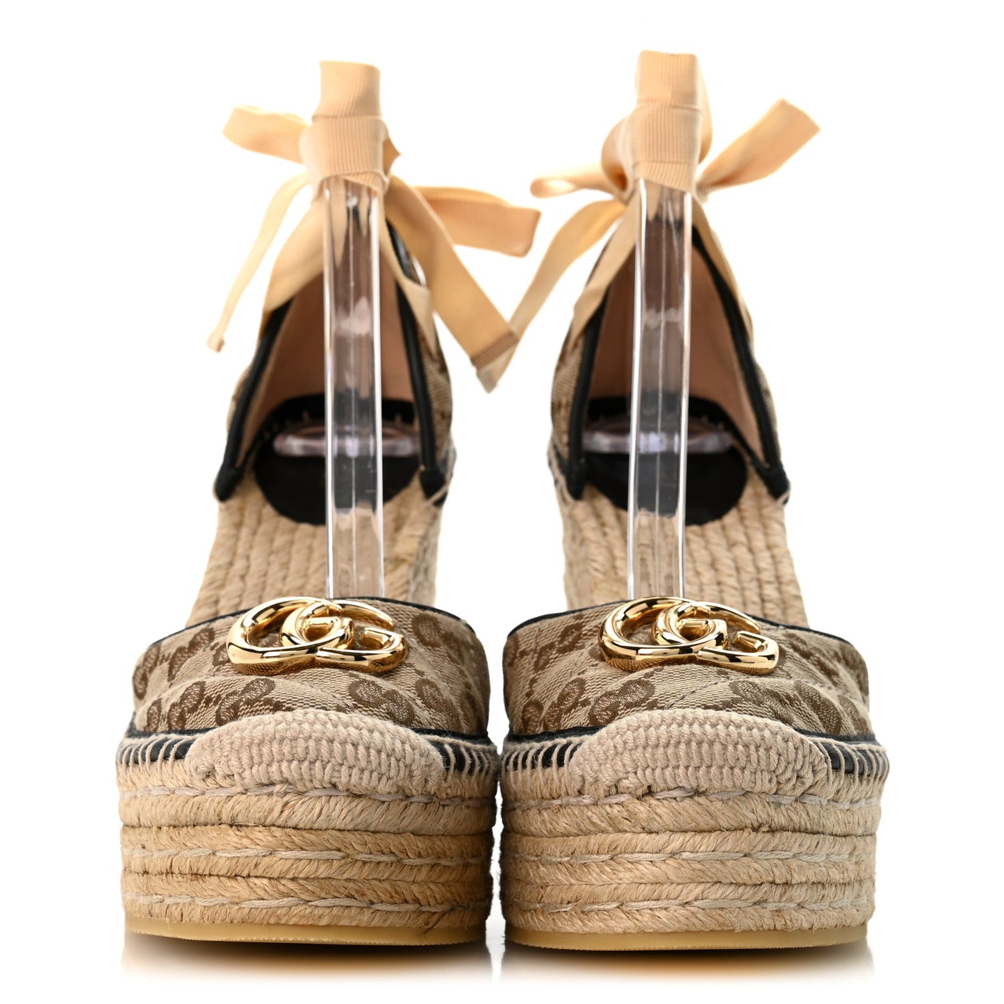 Monogram Matelasse GG Marmont Ankle Wrap Platform 35/120mm Espadrille Wedges 37 Beige Ebony Black Sand Storm