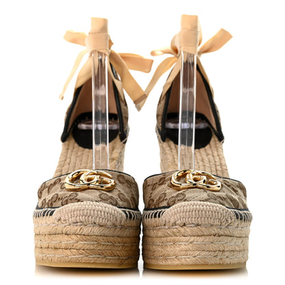 Gucci Monogram Matelasse GG Marmont Ankle Wrap Platform 35/120mm Espadrille Wedges 37 Beige Ebony Black Sand Storm 3 of 9