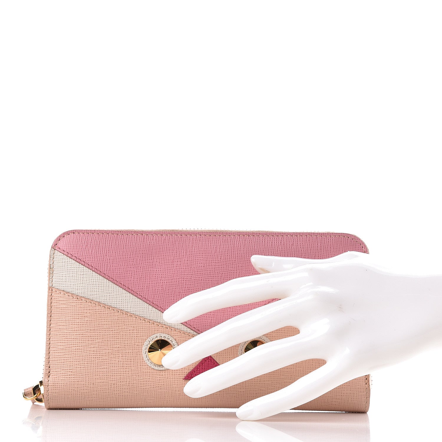 Fendi Vitello Elite QuTweet Studded Zip Around Wallet Pink 2 of 6