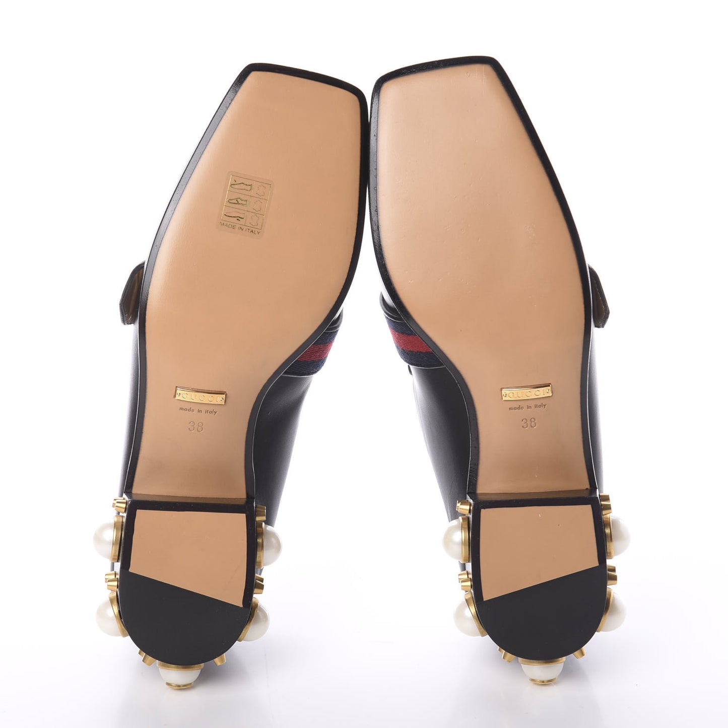 Betis Glamour Calfskin Web Pearl Embellished Peyton 35mm Loafer Pumps 38 Black