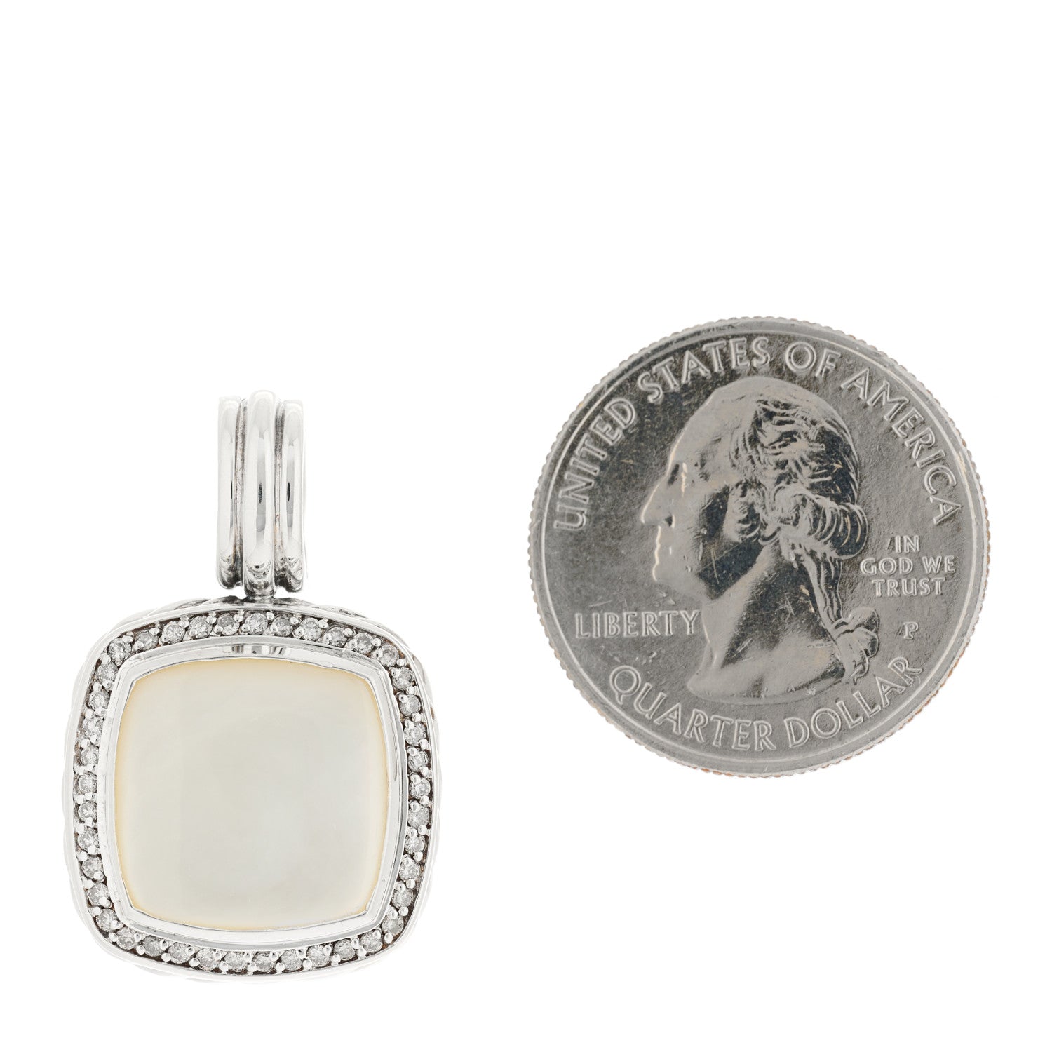 David Yurman Sterling Silver Diamond Mother of Pearl 14mm Albion Enhancer Pendant 2 of 4